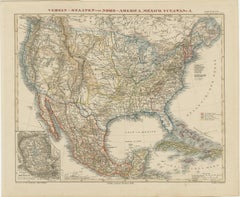 Antike Karte der Vereinigten Staaten mit Karte von Mexiko-Stadt, ca. 1859