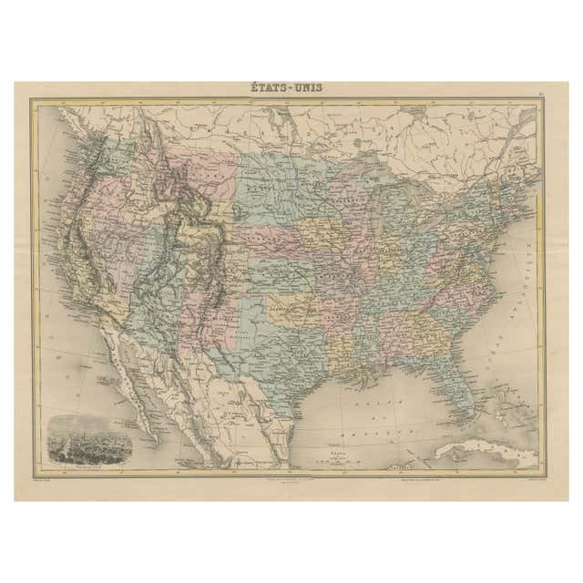 Texas Inset Map Antique Map of the Eastern United States with Inset Map of Texas For ...