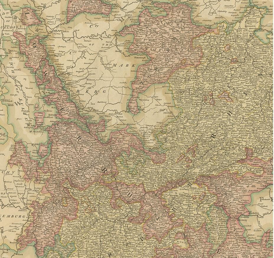 Carte ancienne du Rhin supérieur et inférieur par Cary '1811' Bon état - En vente à Langweer, NL