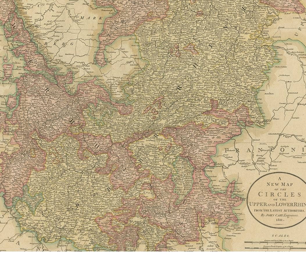Antique Map of the Upper and Lower Rhine by Cary, 1811