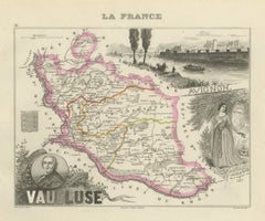 Antique Map of the Vaucluse, Avignon and Petrarch's Laura, circa 1860