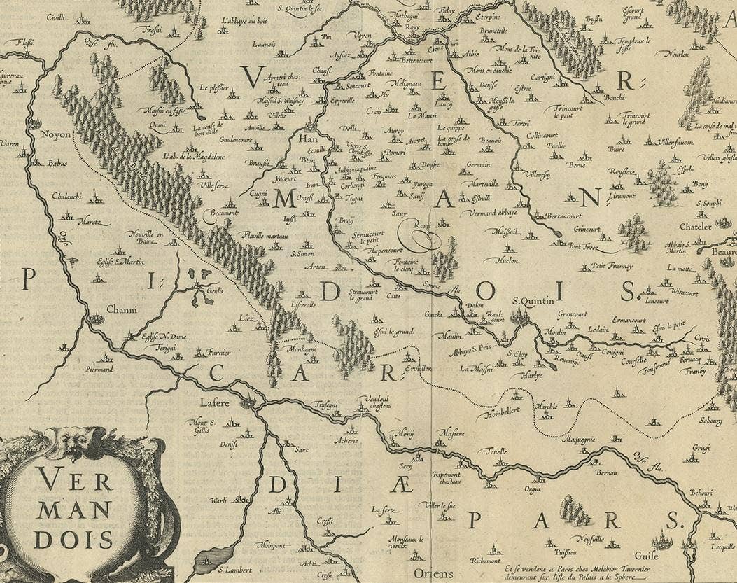 Antique Map of the Vermandois Region by Janssonius, circa 1650