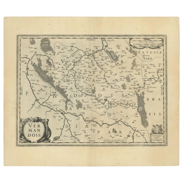 Antique Map of the Vermandois Region by Janssonius, circa 1650 For Sale