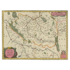 Carte ancienne de la région du Vermandois « Picardy » en France par Janssonius, vers 1640