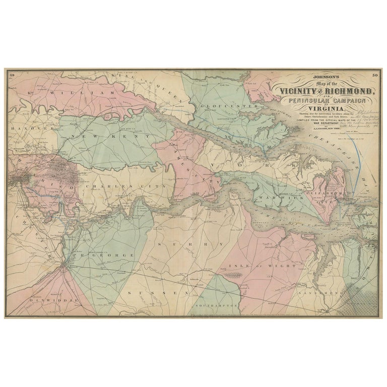 Antique Map of the vicinity of Richmond by Johnson, 1872 For Sale at ...