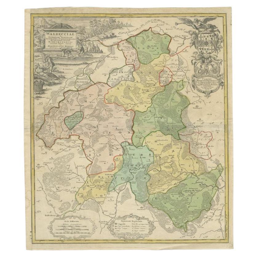 Antike Karte der Region Waldeck in Deutschland von Homann Heirs, 1733 im Angebot