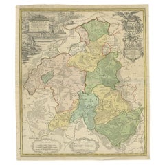 Carte ancienne de la région de Waldeck en Allemagne par Homann Heirs, 1733