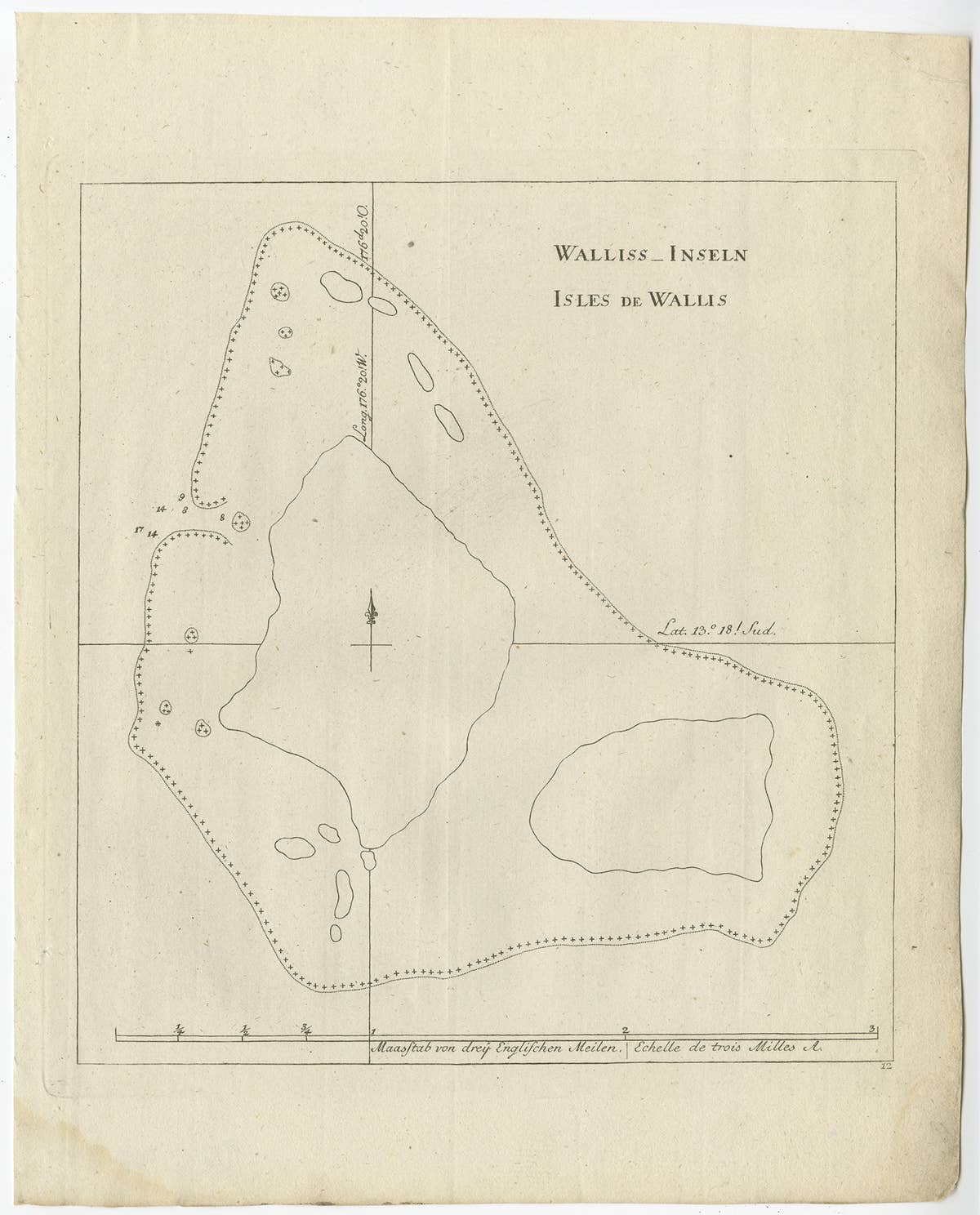 Antique Map of the Wallis and Futuna Islands, French Overseas Territory, 1778