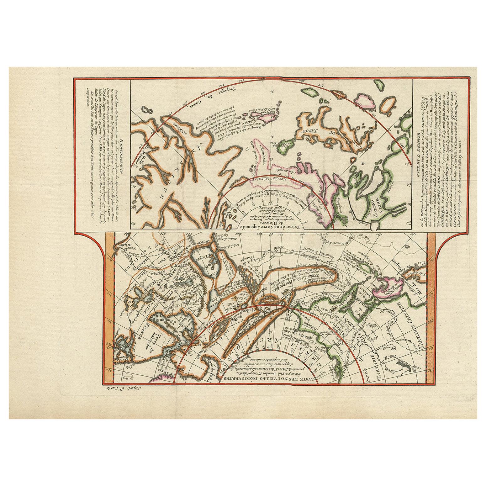 Mappa antica della costa occidentale del Nord America e della costa nord-orientale dell'Asia del 1772