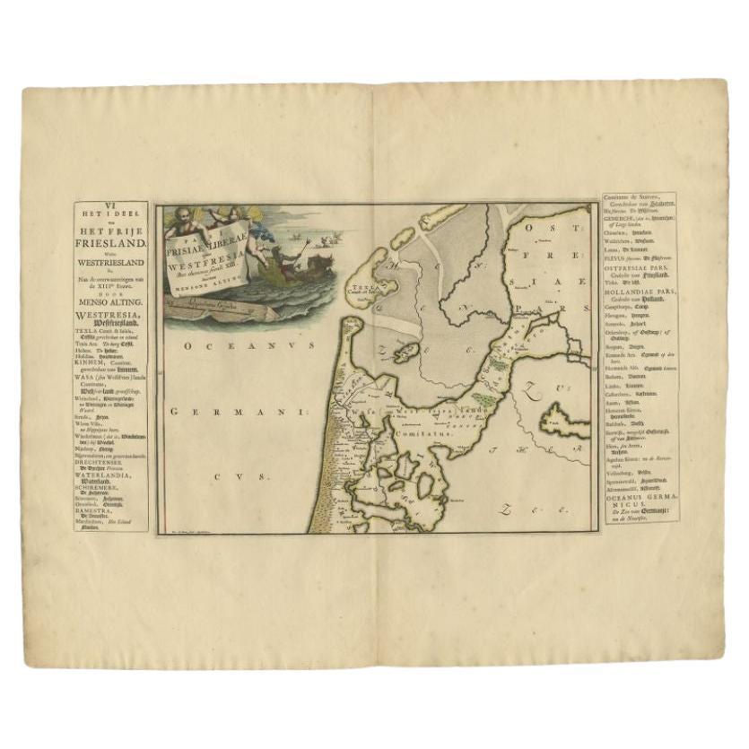 Carte ancienne de l'ouest-français de la partie indépendante du Friesland par Halma, 1718