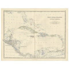 Antique Map of the West India Islands and Central America by A.K. Johnston