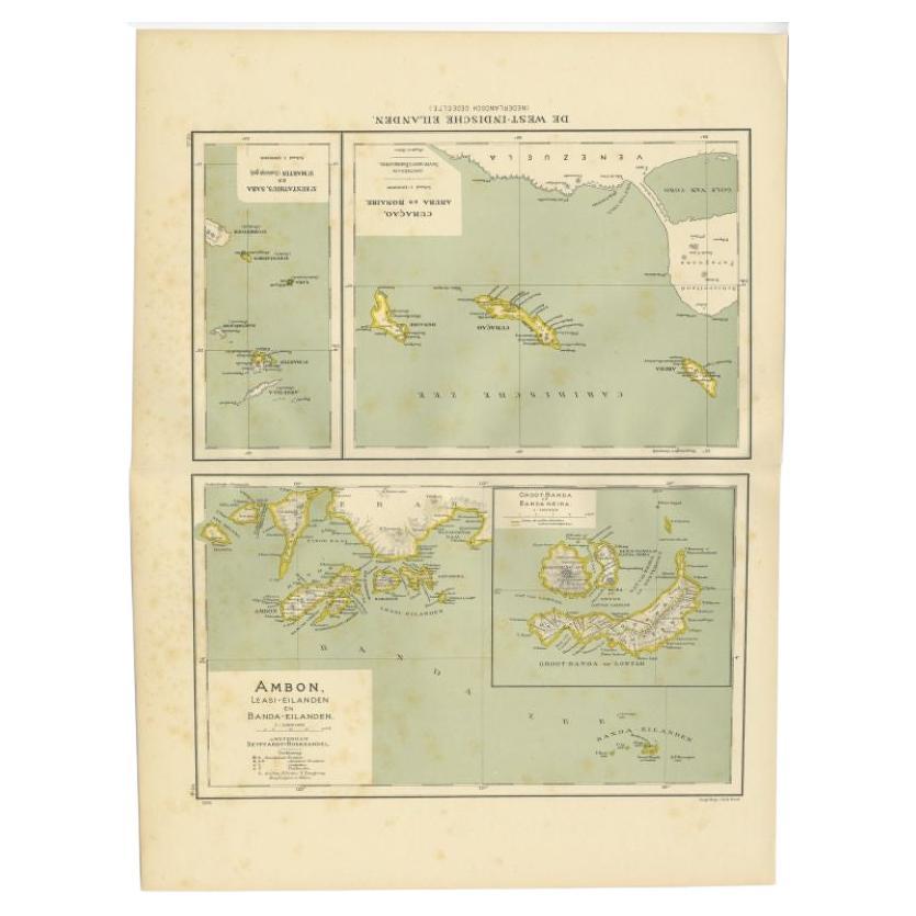 Antike Karte der Westindischen Inseln und des Bernsteins in Indonesien, 1900 im Angebot