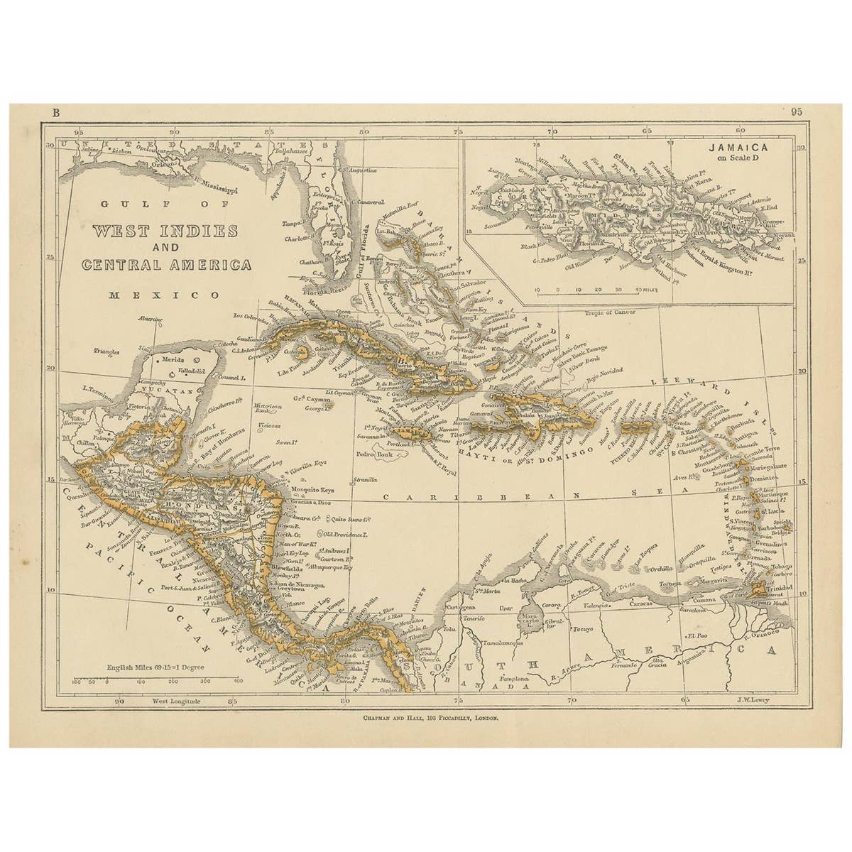 Antique Map of the West Indies and Central America by Lowry '1852'