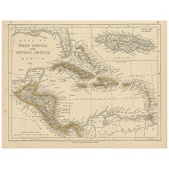 Antique Map of the West Indies and Central America by Lowry '1852'