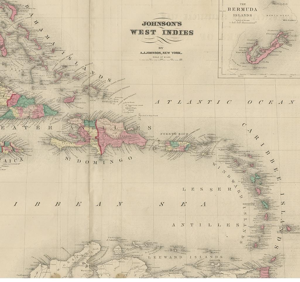 19th Century Antique Map of the West Indies by Johnson '1872'