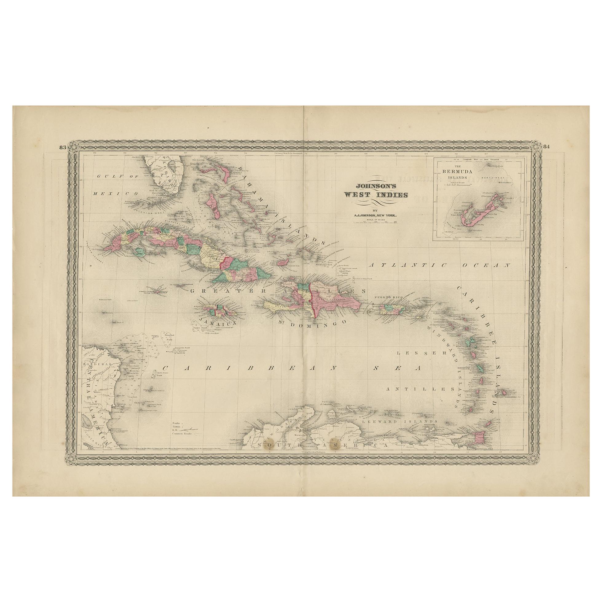 Antique Map of the West Indies by Johnson '1872'