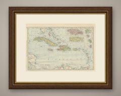 Antique Map of the West Indies, with Cuba, Jamaica and Puerto Rico, 1899
