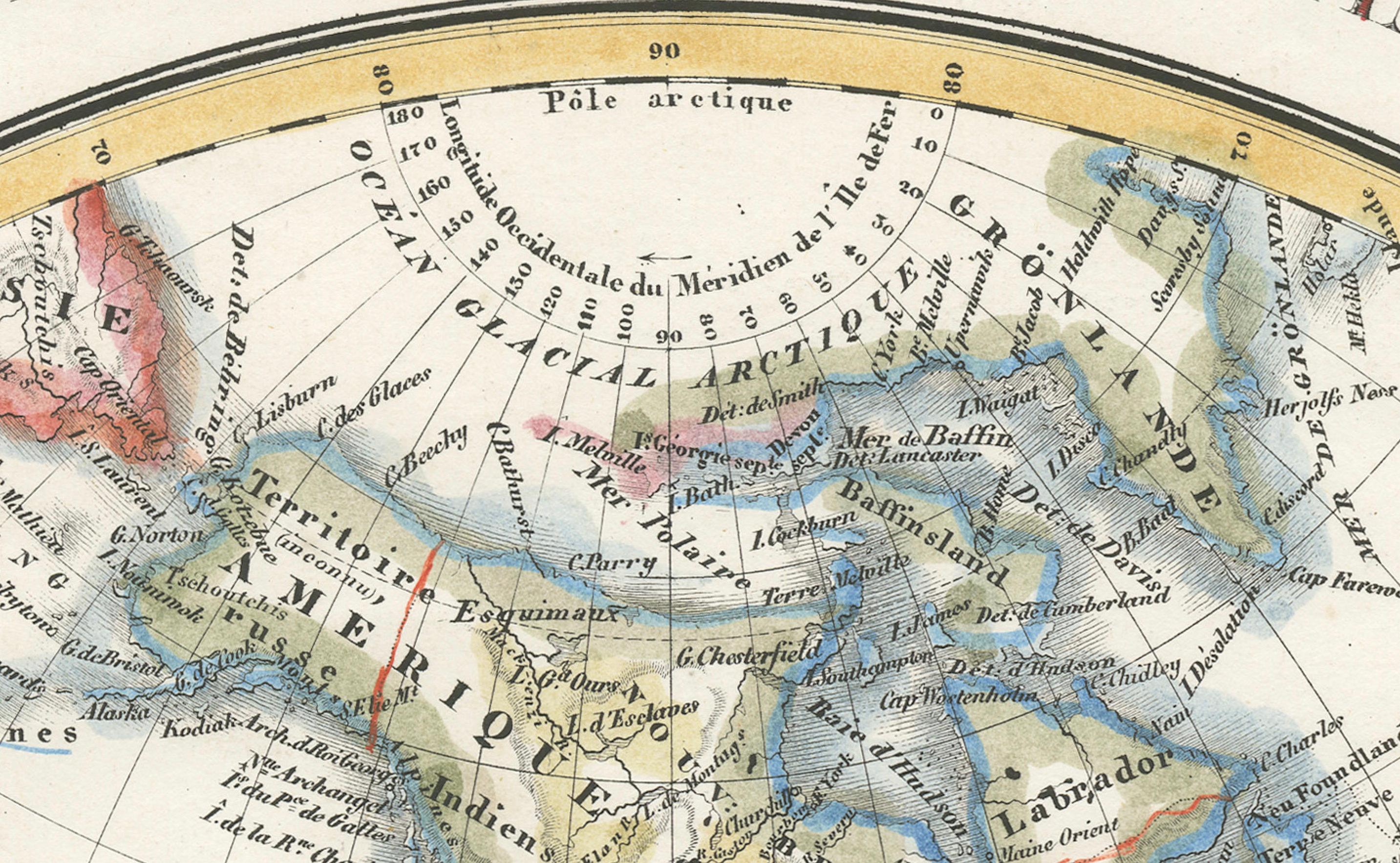 
Carte ancienne de l'hémisphère occidental par Lapie, France, vers 1830

Cette carte magnifiquement gravée et délicatement colorée à la main, intitulée Hémisphère du Nouveau Continent (Ouest), représente l'hémisphère occidental et a probablement été