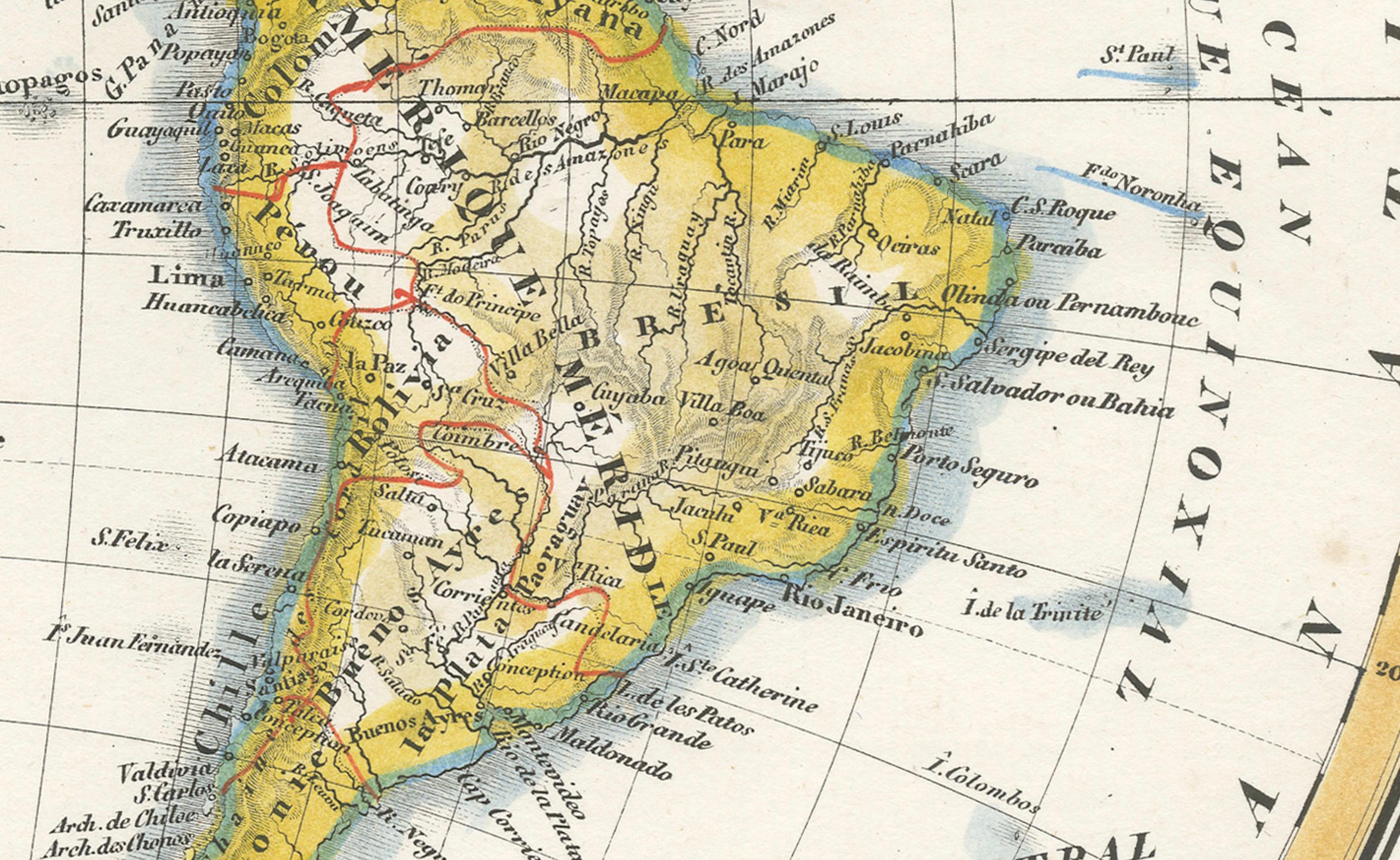 Carte ancienne de l'hémisphère occidental par Lapie, France, vers 1830 Bon état - En vente à Langweer, NL