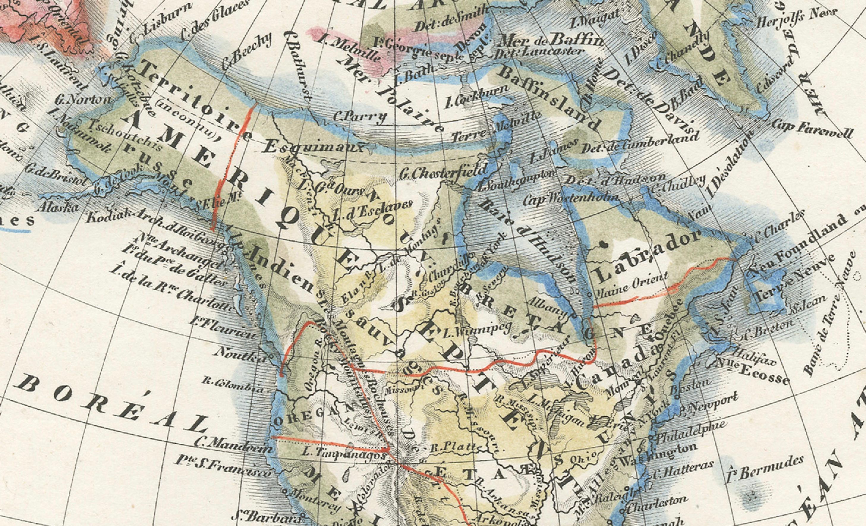 Carte ancienne de l'hémisphère occidental par Lapie, France, vers 1830 en vente 2