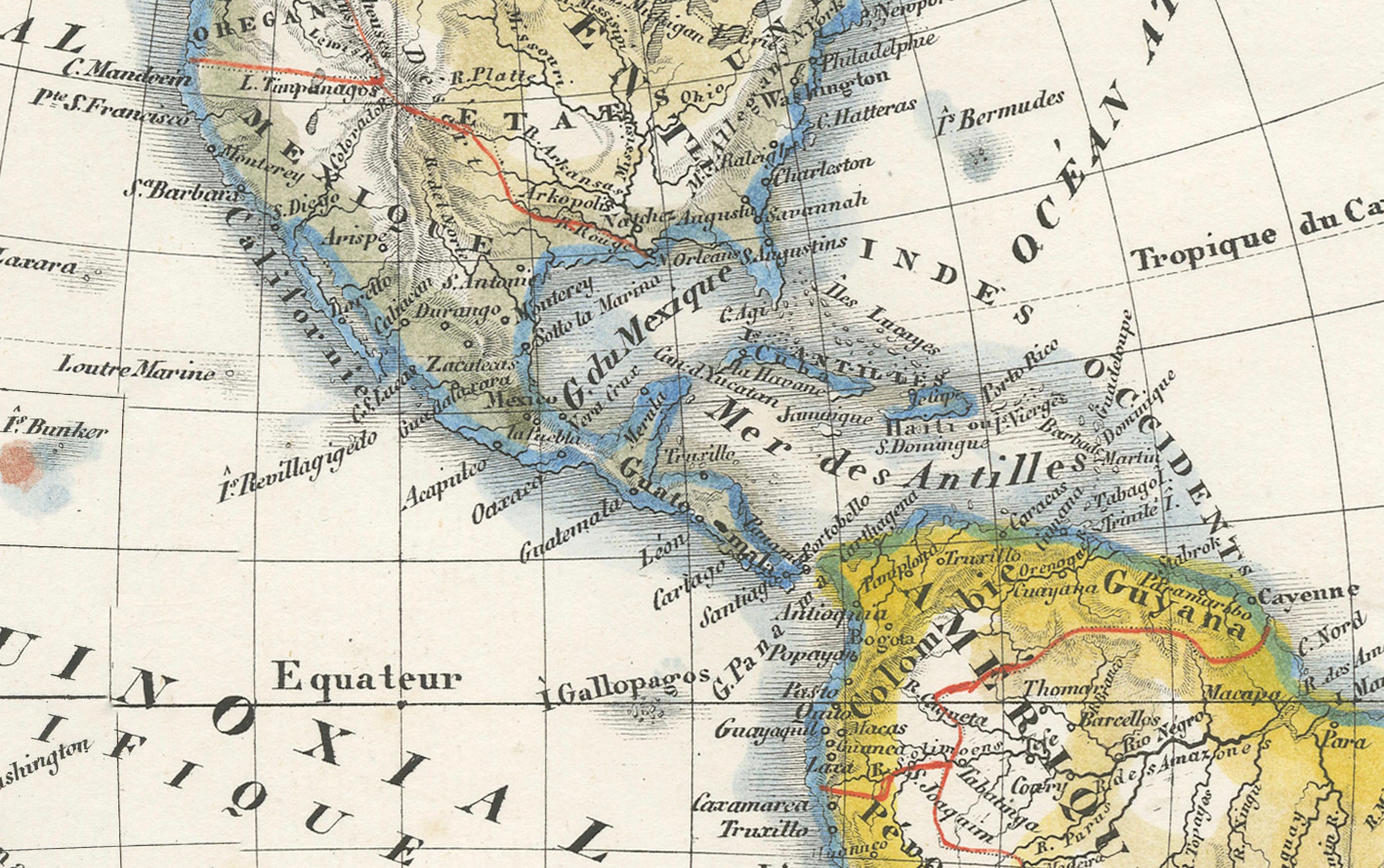 Carte ancienne de l'hémisphère occidental par Lapie, France, vers 1830 en vente 3