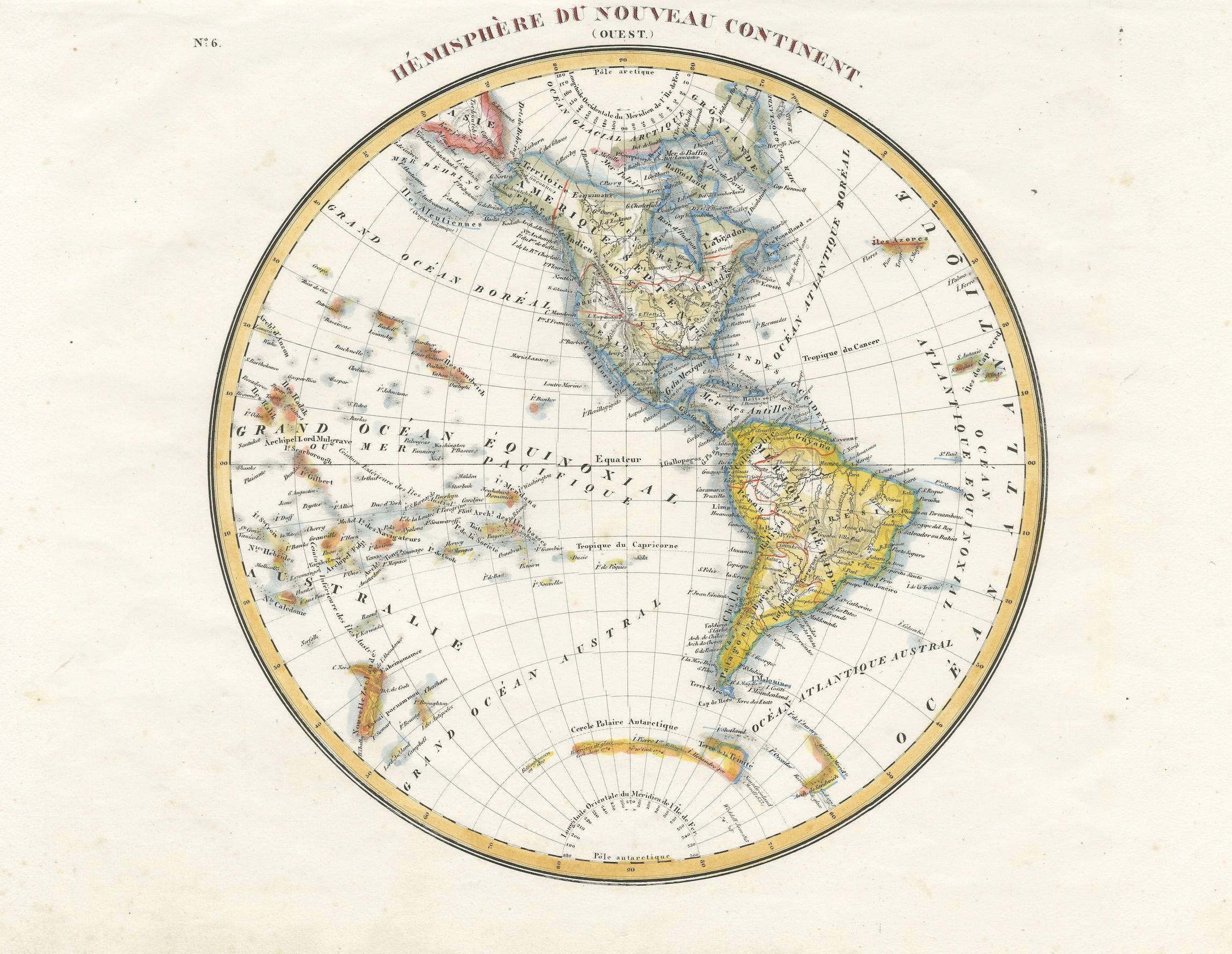 Carte ancienne de l'hémisphère occidental par Lapie, France, vers 1830 en vente 4