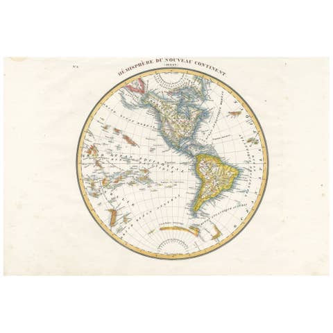 Antique Map of the Western Hemisphere by Lapie, France, circa 1830