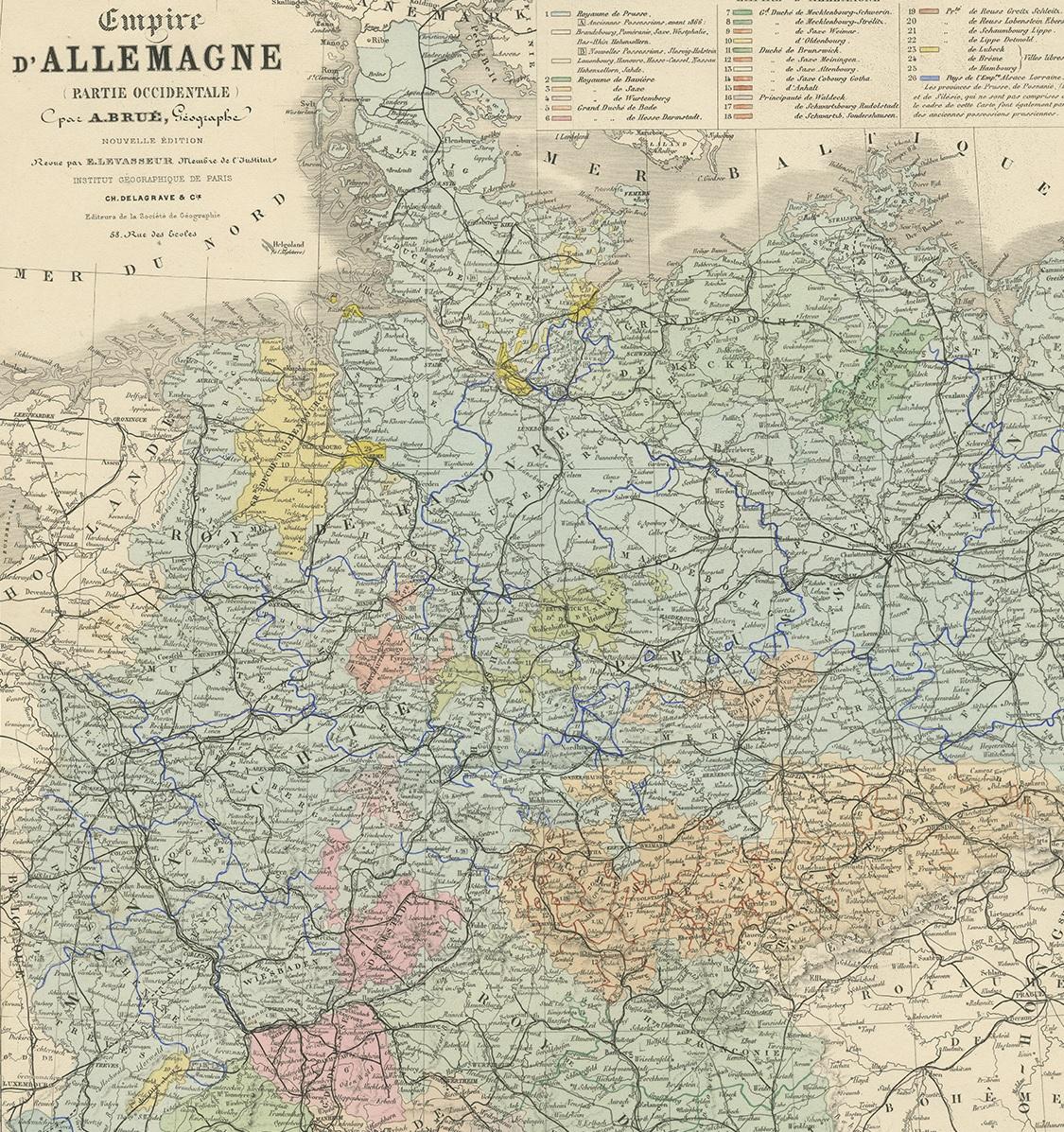 Antike Karte des westlichen Teils des deutschen Kaiserreichs von Levasseur, 1875 im Zustand „Gut“ im Angebot in Langweer, NL