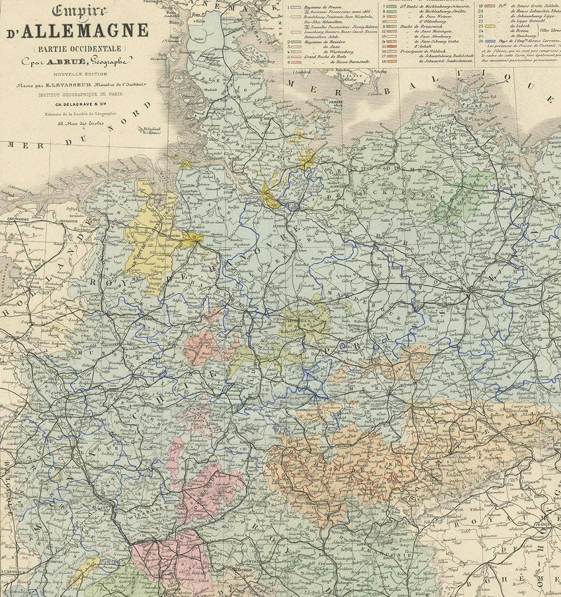 Antique Map of the Western Part of the German Empire by Levasseur, '1875'
