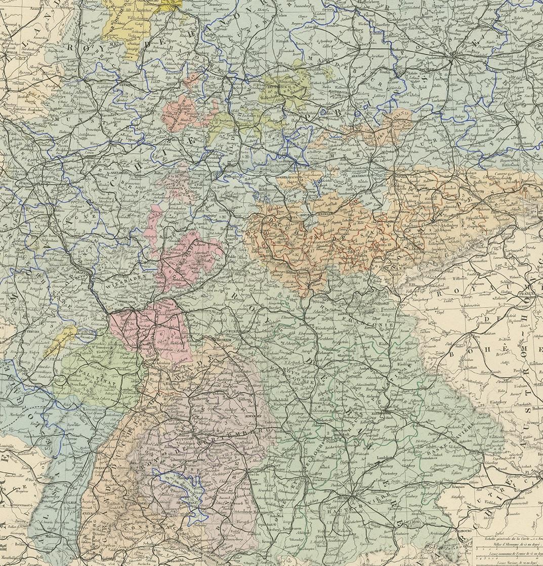Antike Karte des westlichen Teils des deutschen Kaiserreichs von Levasseur, 1875 (19. Jahrhundert) im Angebot