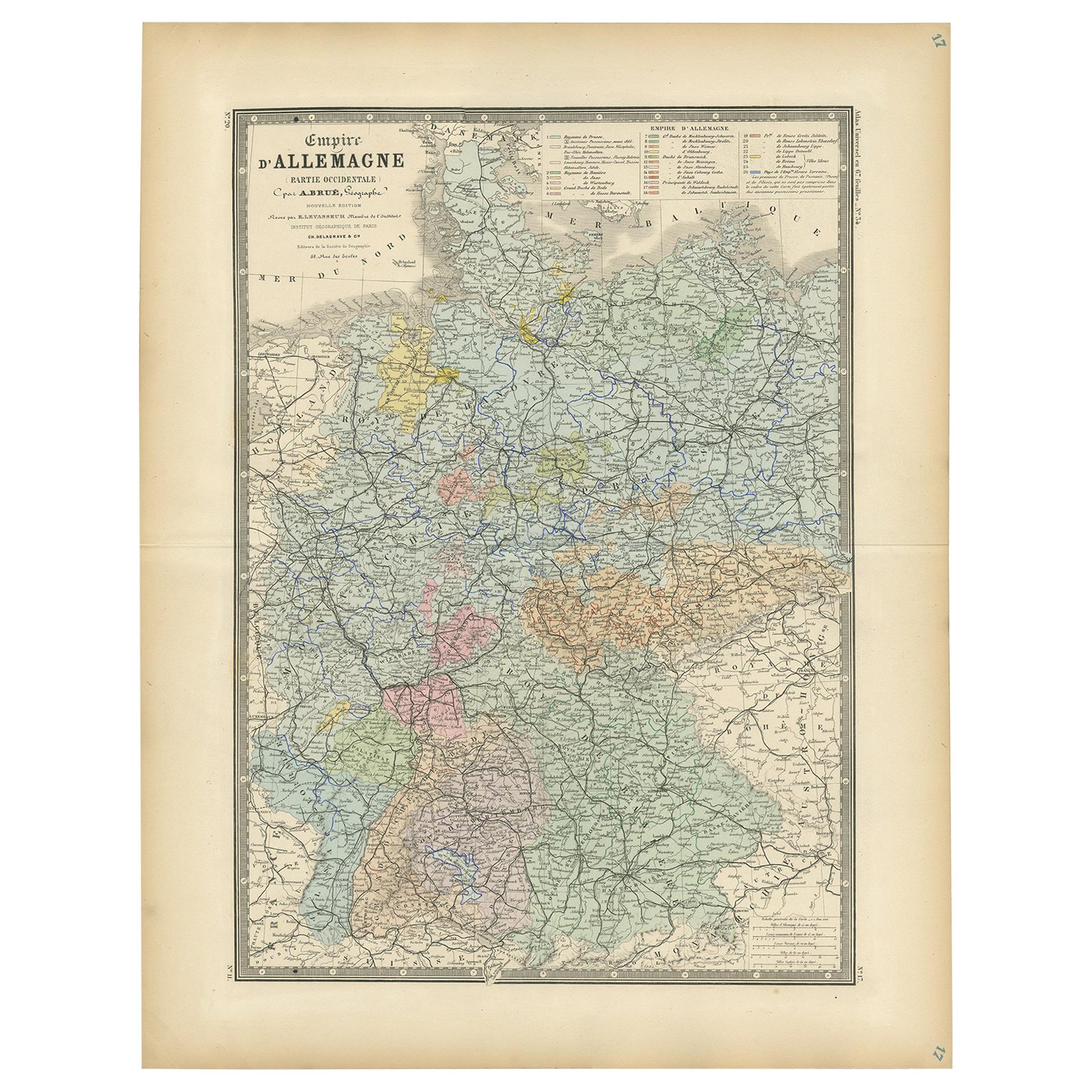 Antique Map of the Western Part of the German Empire by Levasseur, '1875' For Sale
