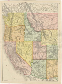 Antique Map of the Western United States, Denver to the Pacific Coast, 1899