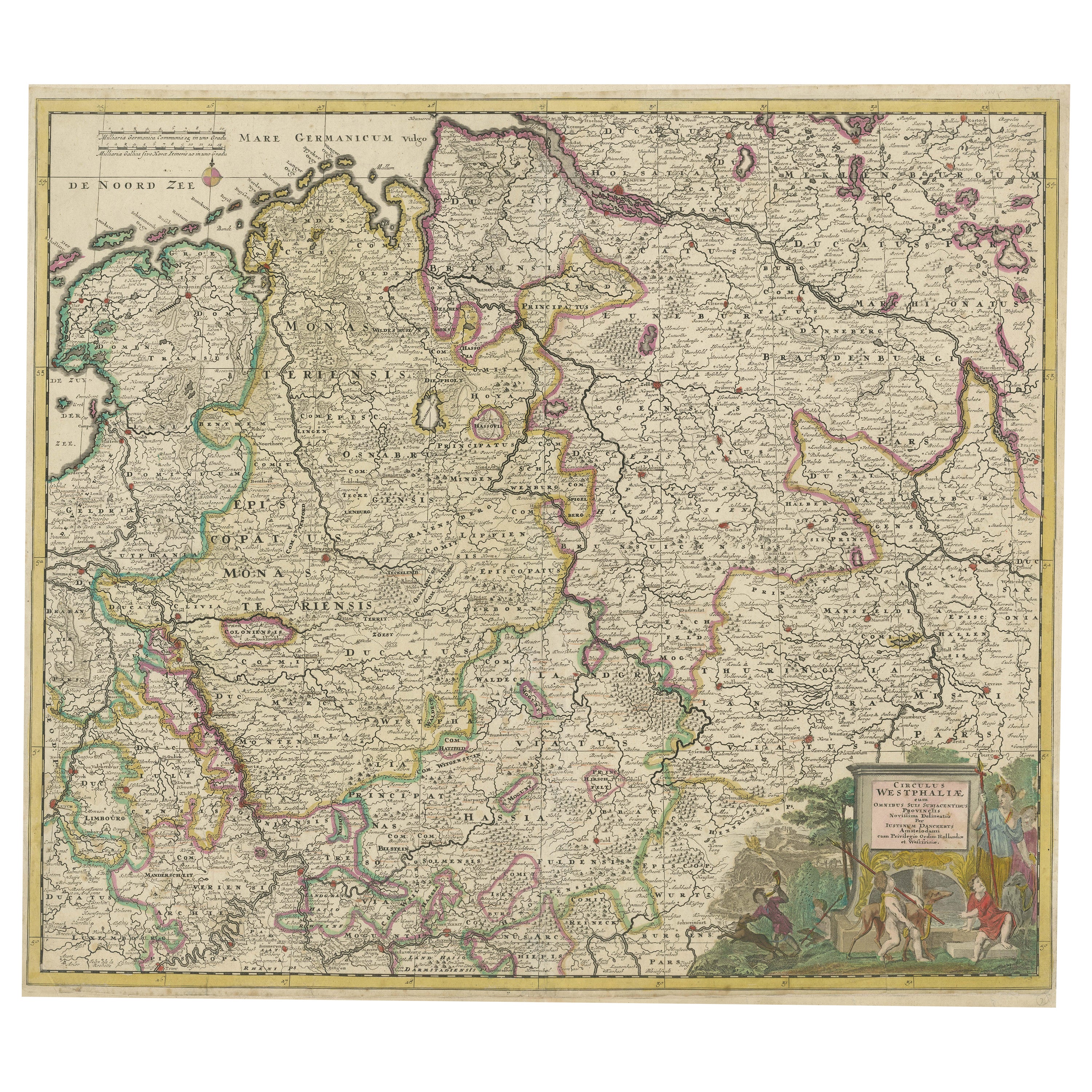 Mapa antiguo de la región alemana de Westfalia