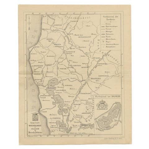Antique Map of The Wonseradeel Township in Friesland, The Netherlands, 1861
