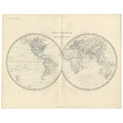 Antique Map of the World by A.K. Johnston, 1865