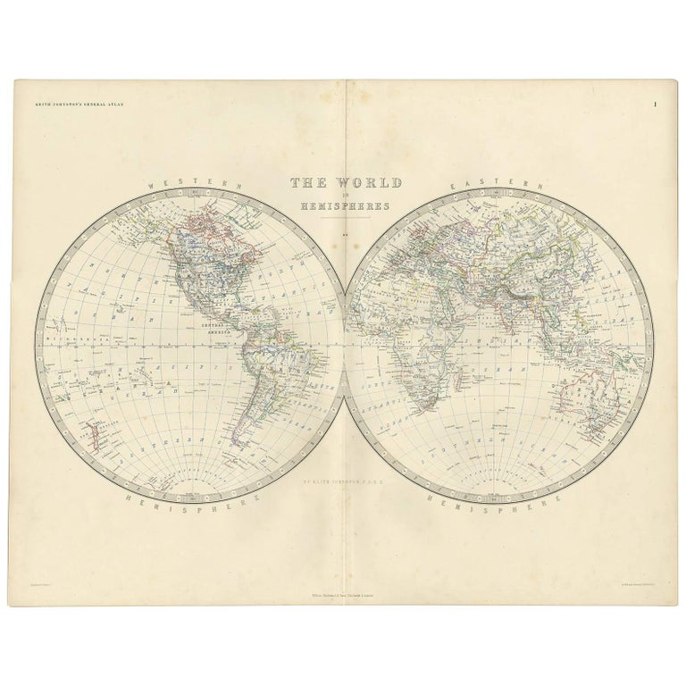Antique Map of the World by A.K. Johnston, 1865 at 1stDibs