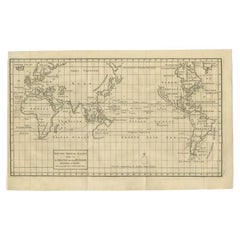 Antike Karte der Welt auf Mercator-Projektion von Anson, 1749