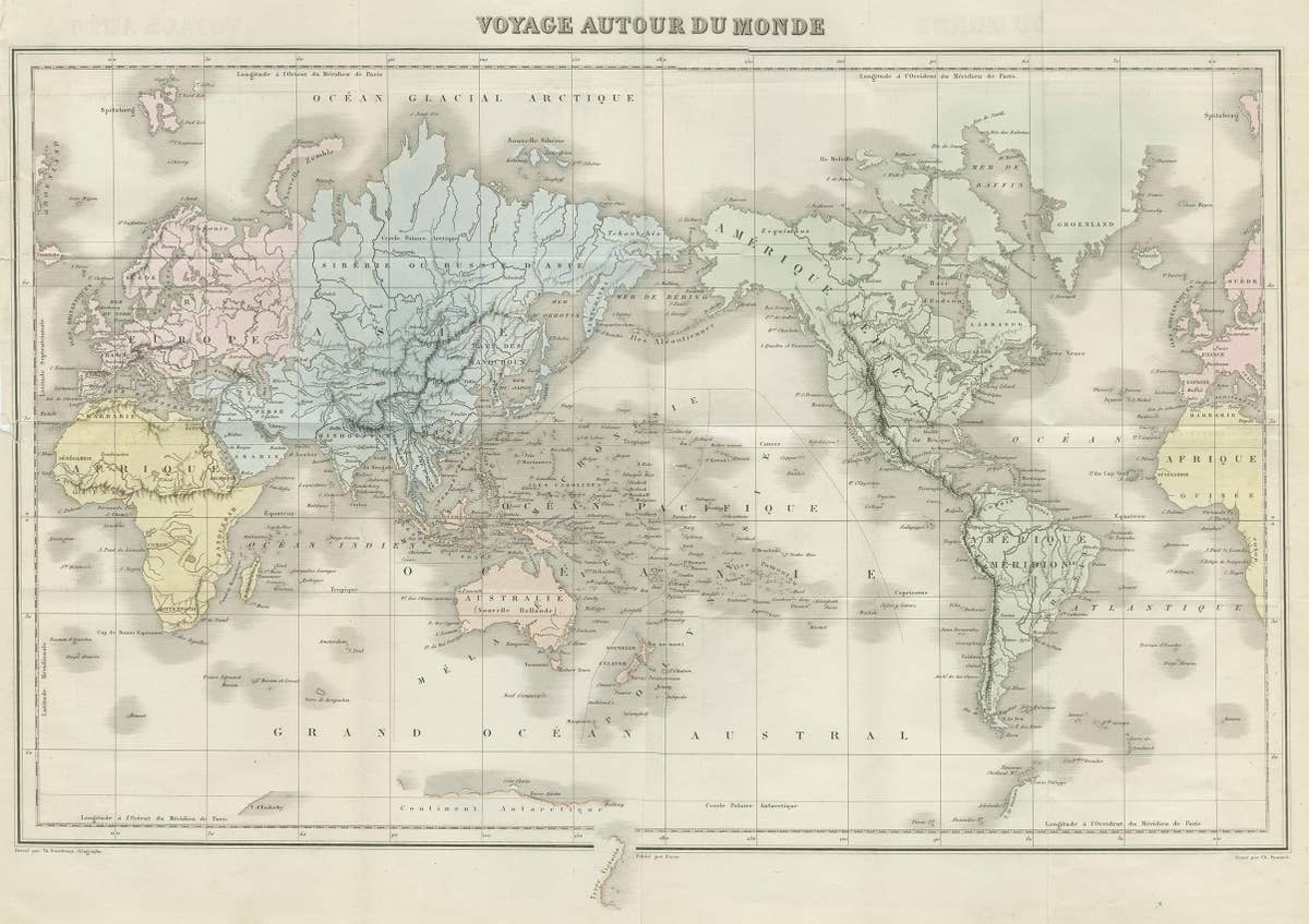 Antique Map of the World by D'Urville '1853'