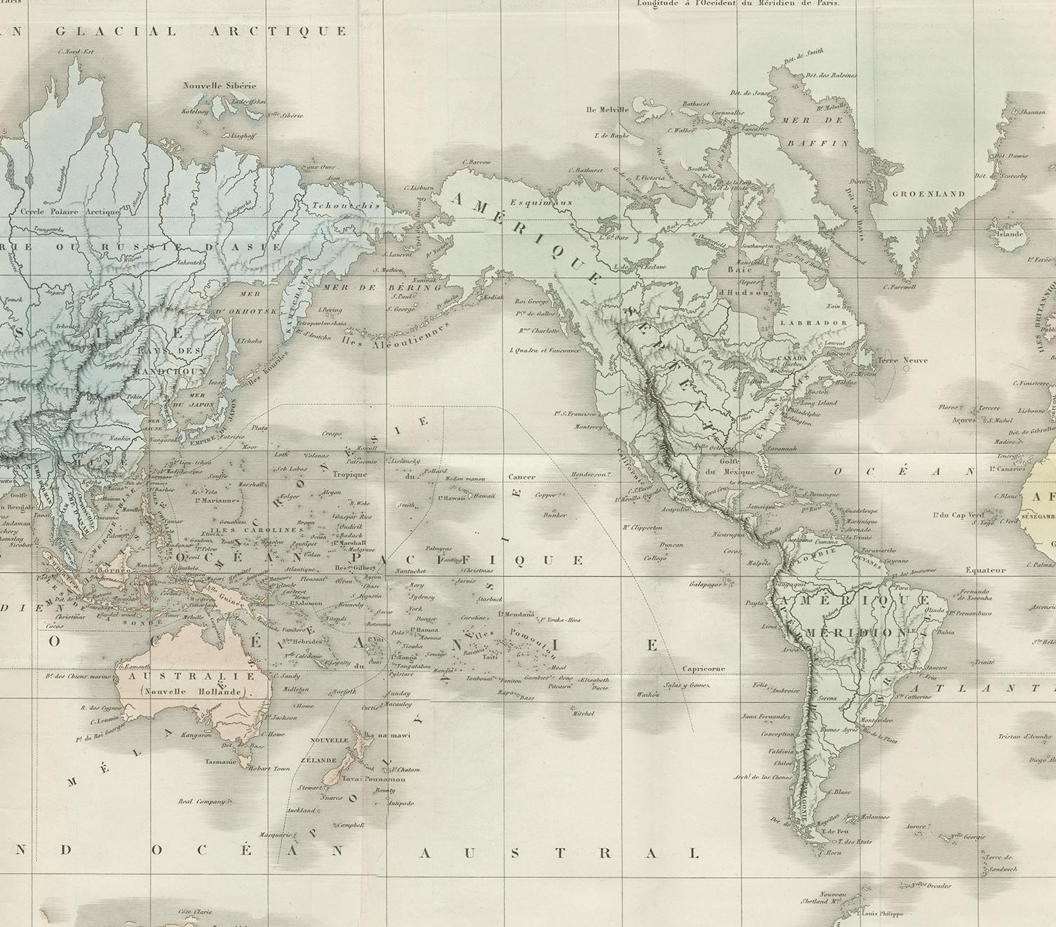 XIXe siècle Carte ancienne du monde par D'Urville '1853' en vente