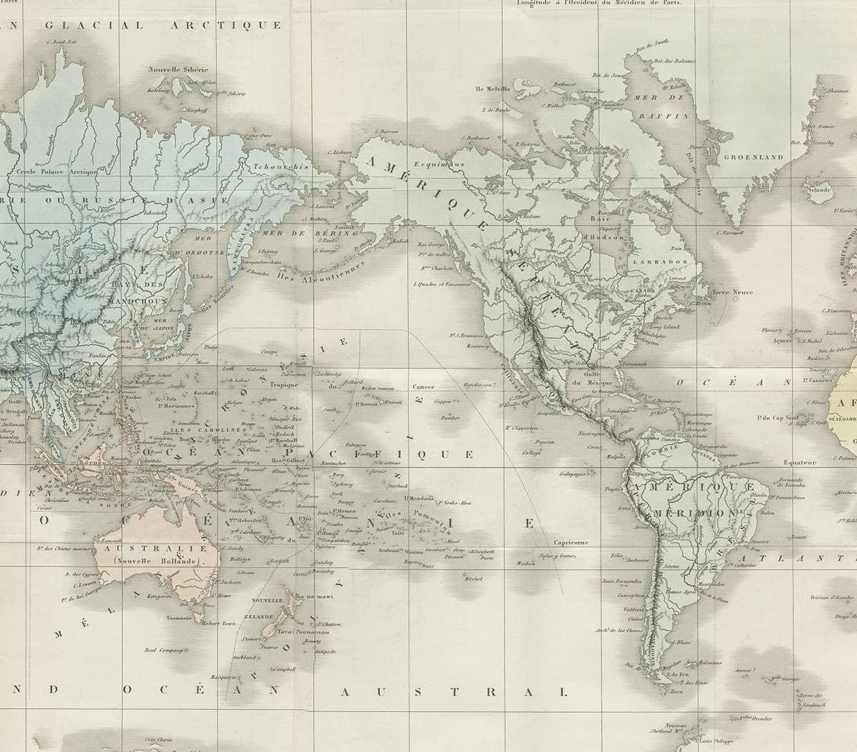 Antique Map of the World by D'Urville '1853'