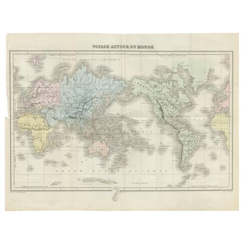 Antique Map of the World by D'Urville '1853'
