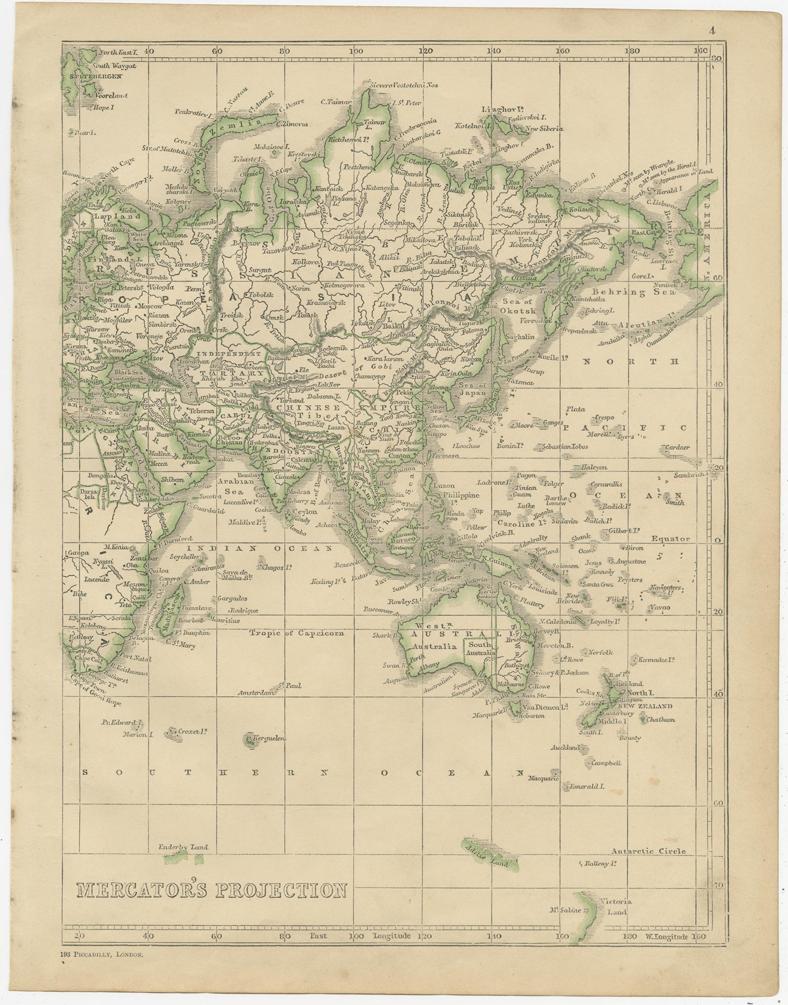 Carte ancienne du monde en deux feuilles, 1852 Bon état - En vente à Langweer, NL