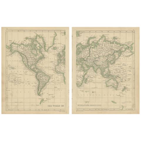 Antique Map of the World in two sheets, 1852