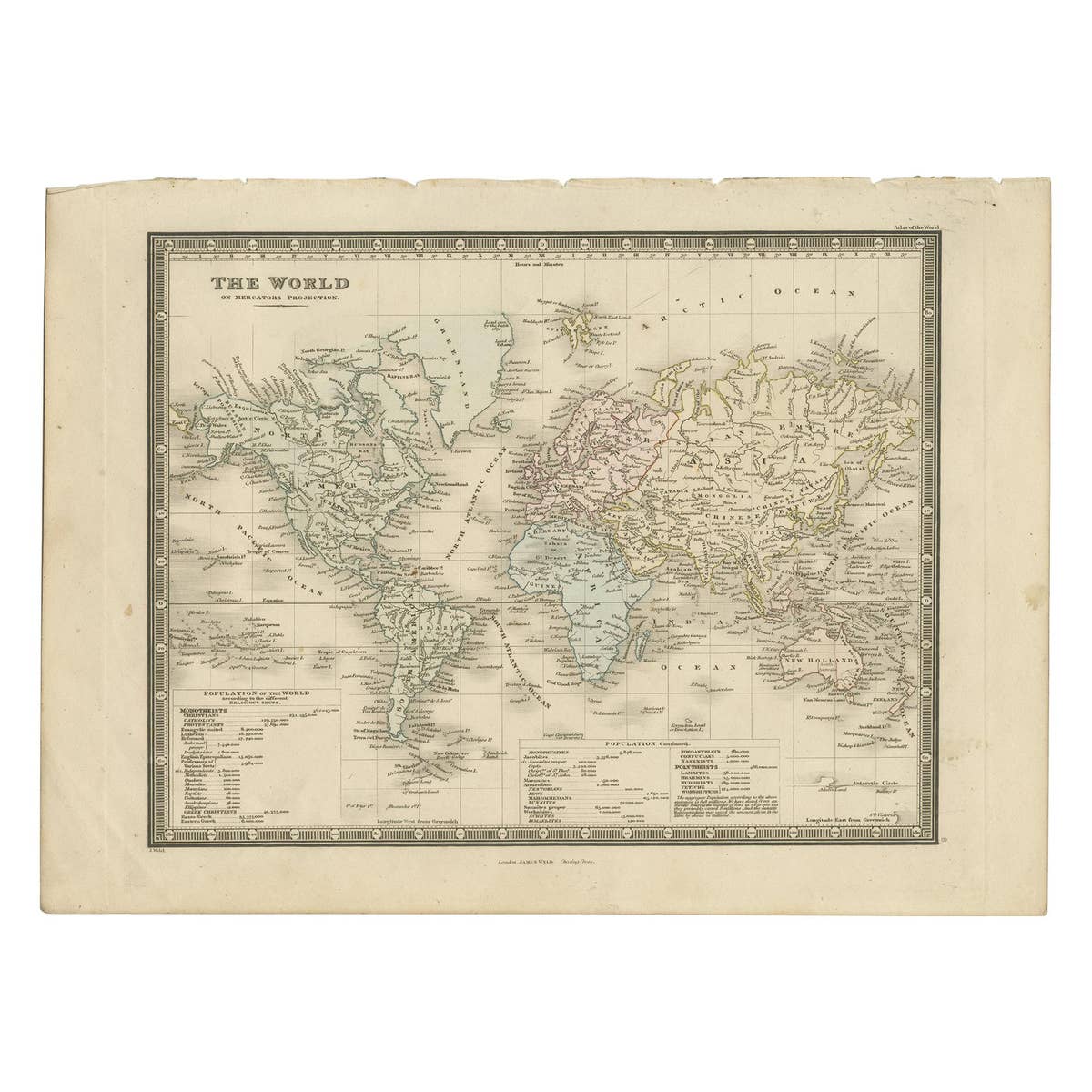 Antique Map of the World, Mercator Projection, by Wyld, '1845'