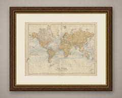 Antique Map of the World on Mercator's Projection, Black's General Atlas, 1870