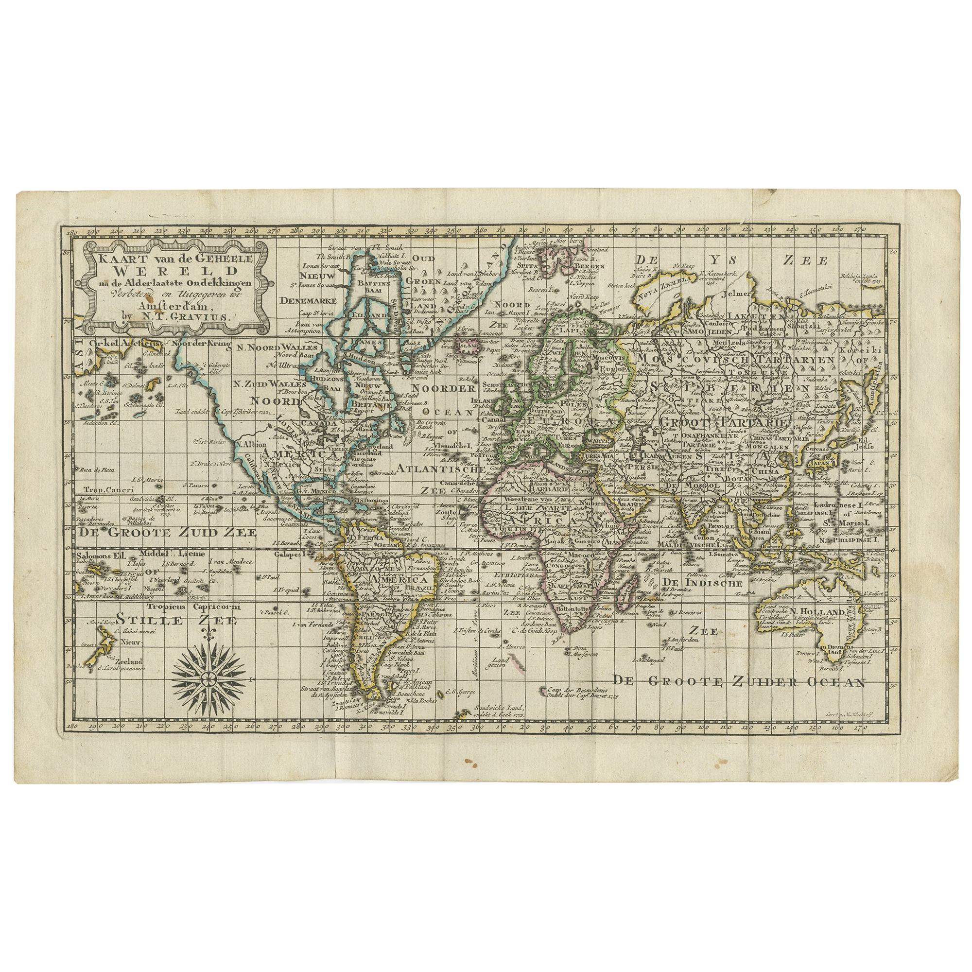Carte ancienne du monde sur la projection de Mercator, 1788