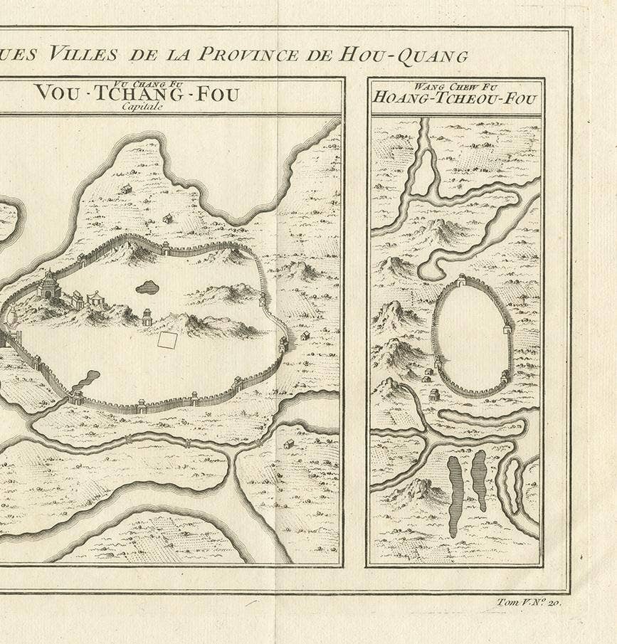 Antique Map of Three Cities of China's Hubei and Hunan Provinces by Bellin, 1755