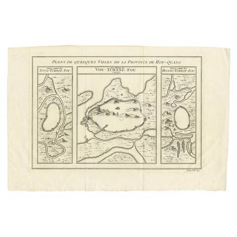 Antique Map of Three Cities of China's Hubei and Hunan Provinces by Bellin, 1755