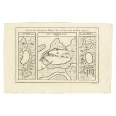 Carte ancienne des trois villes des provinces chinoises Hubei et Hunan par Bellin
