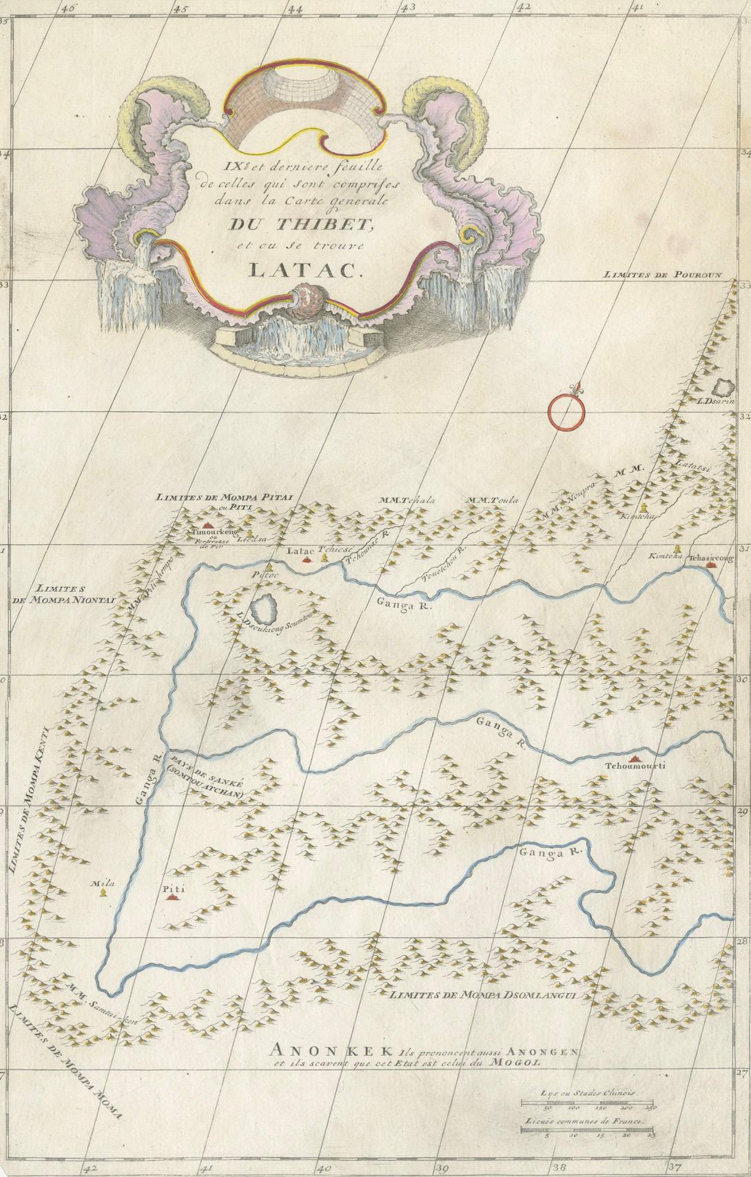 Carte ancienne du Tibet et du Latac par D'Anville, Paris, 1737

Cette carte gravée ancienne est la neuvième et dernière feuille de la monumentale Carte générale du Thibet de Jean-Baptiste Bourguignon d'Anville, publiée pour la première fois à Paris